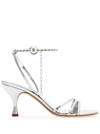 Shop Ferragamo Ankle Chain Sandals In Metallic