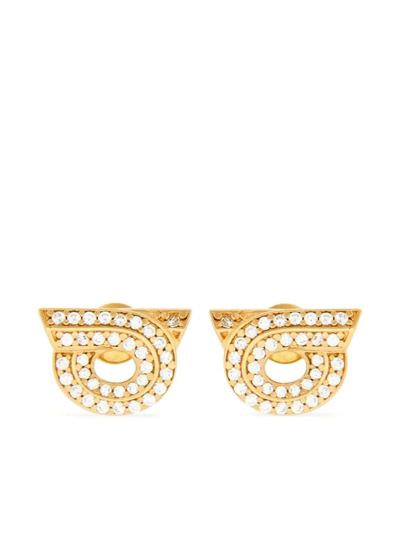 Ferragamo Crystal-embellished Gancini Earrings In Metallic