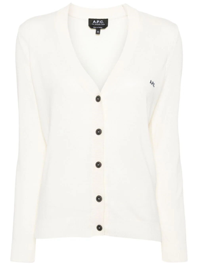 Shop Apc Cotton V-neck Cardigan In White