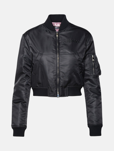 Shop Versace Black Nylon Bomber Jacket
