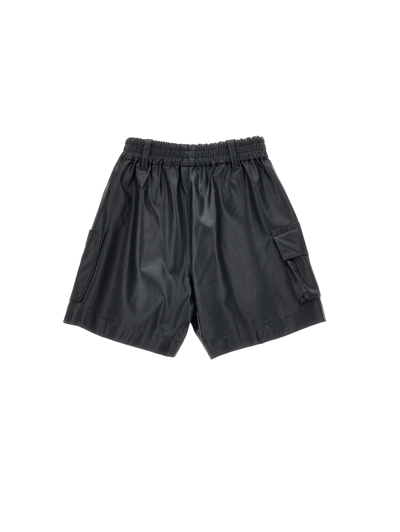 Monnalisa Bermuda Shorts In Coated Fabric In Black