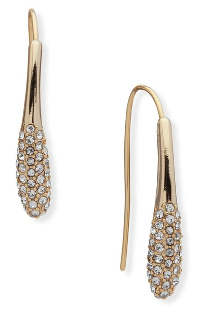 Shop Dkny Pavé Crystal Teardrop Threader Earrings In Gold/ Crystal