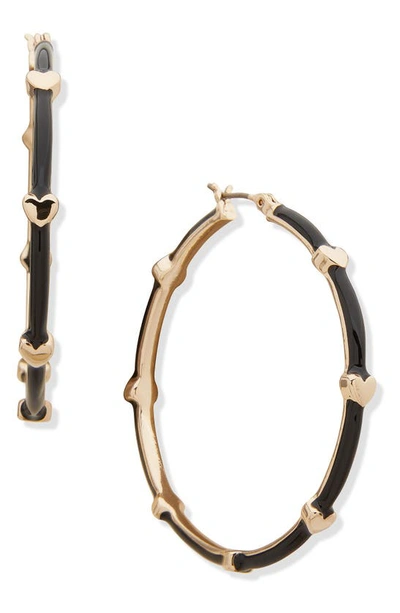 Shop Dkny Heart Enamel Hoop Earrings In Gold/ Black
