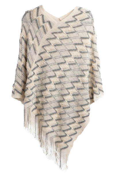 Saachi Chevron Tassel Poncho In Ivory