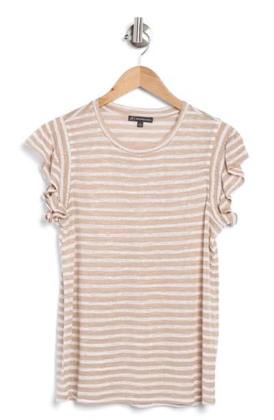 Shop Adrianna Papell Ruffle Sleeve Slub Knit T-shirt In Khaki/ White