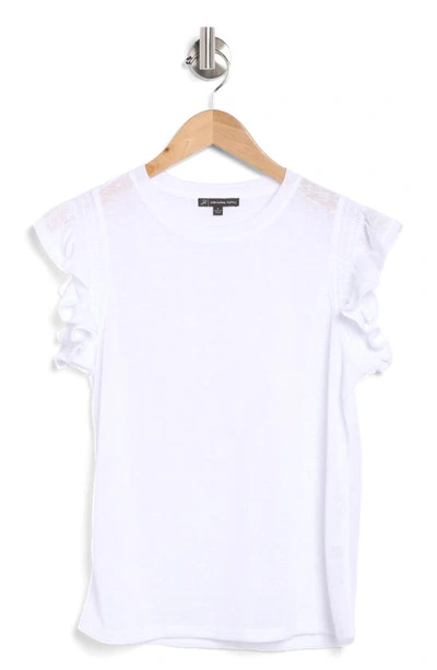 Shop Adrianna Papell Ruffle Sleeve Slub Knit T-shirt In White