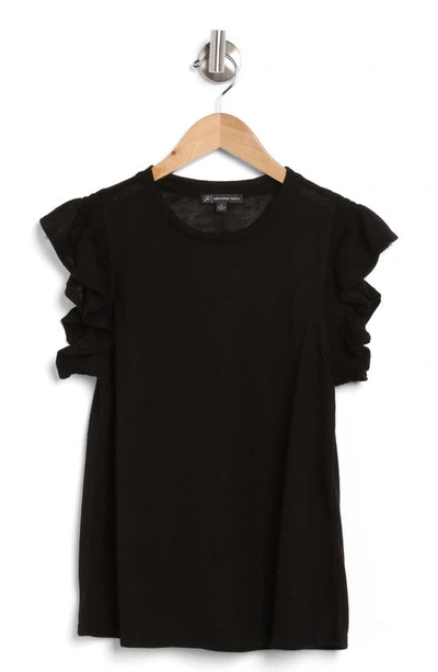 Shop Adrianna Papell Ruffle Sleeve Slub Knit T-shirt In Black
