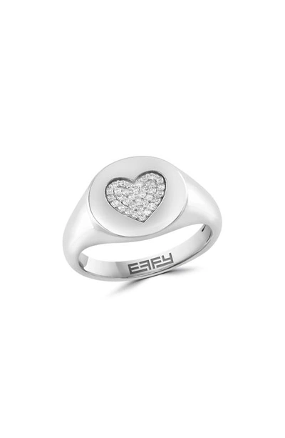 Shop Effy Sterling Silver Diamond Heart Signet Ring, 0.09ct