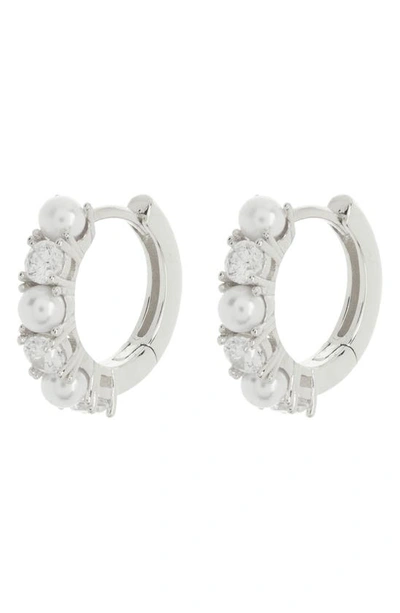 Shop Nordstrom Rack Cz & 15mm Imitation Pearl Hoop Earrings In Clear- White- Silver