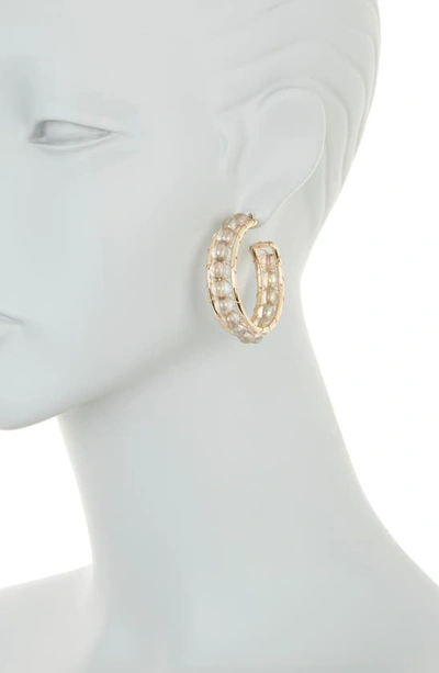Shop Melrose And Market Wire Wrap Bead Hoop Earrings In Iridescent Blue- Gold