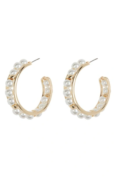 Shop Melrose And Market Imitation Pearl Wire Wrap Hoop Earrings In Goldtone/ Imitation Pearl