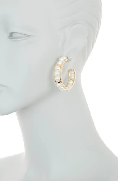 Shop Melrose And Market Imitation Pearl Wire Wrap Hoop Earrings In Goldtone/ Imitation Pearl
