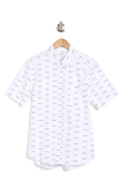 Shop Public Art Cool Shades Cotton Short Sleeve Button-up Shirt In White