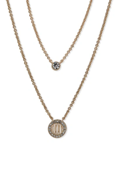 Shop Dkny Crystal Layered Pendant Necklace In Gold/ Crystal