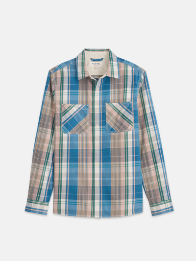 Shop Alex Mill Chore Shirt In Beige Cotton Twill Plaid In Beige/blue