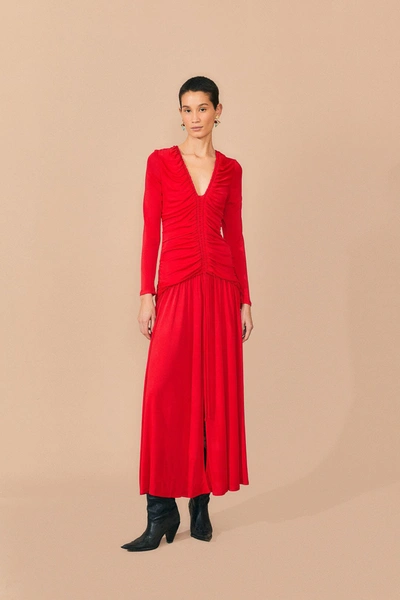 Shop Farm Rio Red V Neckline Long Sleeve Midi Dress