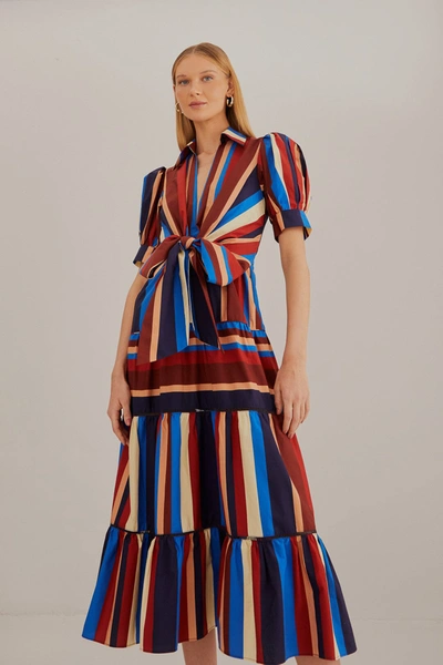 Shop Farm Rio Multicolor Winter Stripes Short Sleeve Midi Dress In Winter Stripes Multicolor
