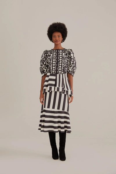 Shop Farm Rio Black Mixed Stripes Midi Skirt In Mixed Stripes Black