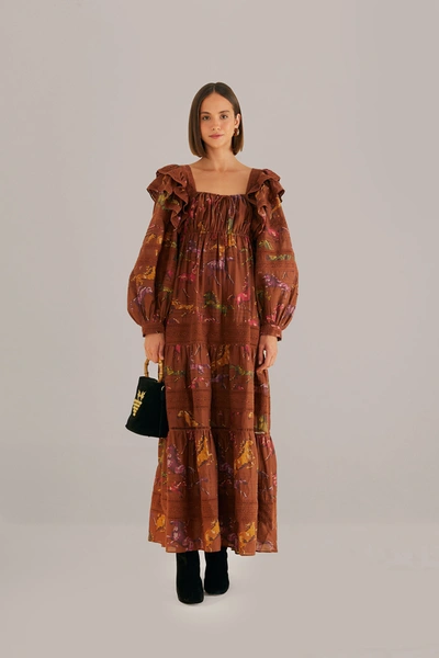 Shop Farm Rio Brown Dotted Horses Maxi Dress In Dotted Horse Brown