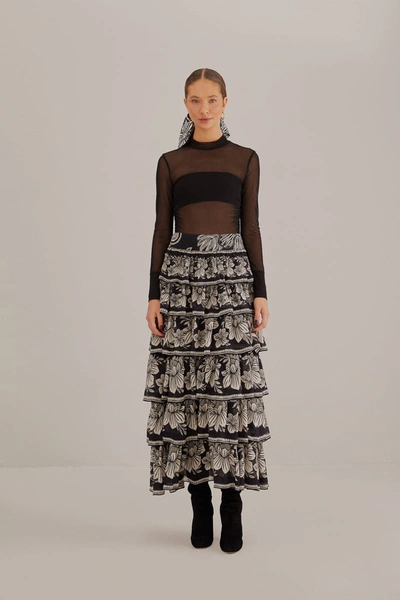 Shop Farm Rio Black Paisley Bloom Tiered Skirt In Pasley Bloom Black