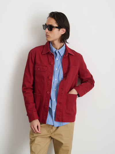 Shop Alex Mill Garment Dyed Work Jacket In Recycled Denim In Dark Crimson