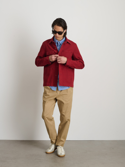 Shop Alex Mill Garment Dyed Work Jacket In Recycled Denim In Dark Crimson