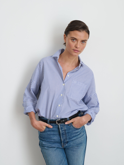 Shop Alex Mill Jo Striped Shirt In Cotton Poplin In Blue Stripe