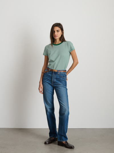 Shop Alex Mill Prospect Tee In Striped Cotton Jersey In Green/white