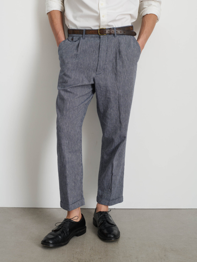 Shop Alex Mill Standard Pleated Pant In Striped Cotton Linen In Navy/blue/ivory