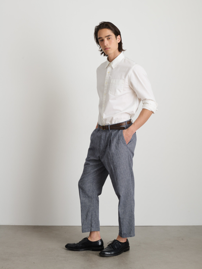 Shop Alex Mill Standard Pleated Pant In Striped Cotton Linen In Navy/blue/ivory