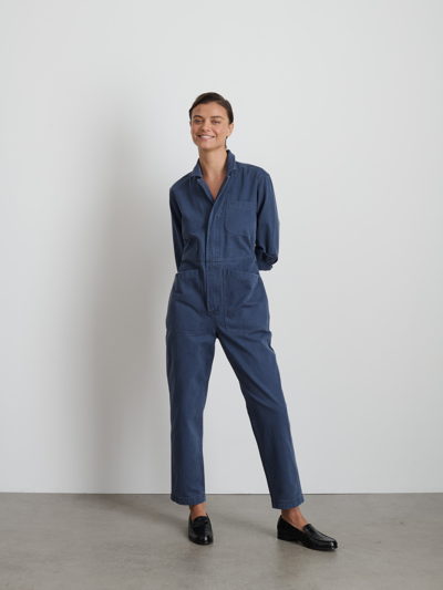 Shop Alex Mill Standard Zip Jumpsuit In Herringbone In Slate Blue