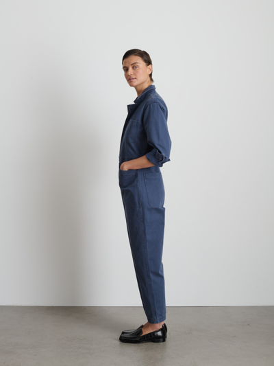 Shop Alex Mill Standard Zip Jumpsuit In Herringbone In Slate Blue