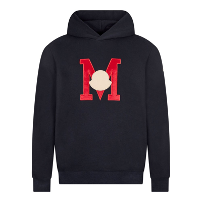 Shop Moncler &#039;m&#039; Logo Hoodie In Navy
