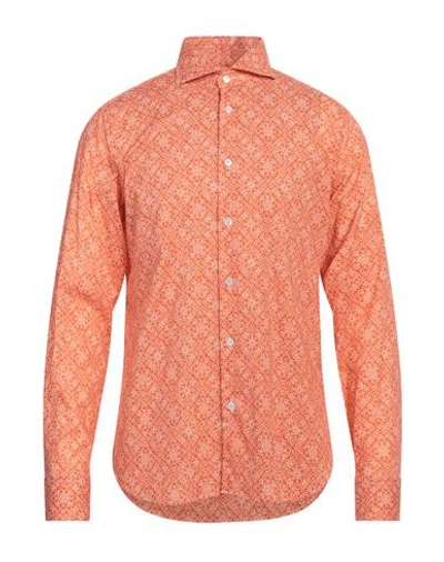 Shop Fedeli Man Shirt Orange Size 17 ½ Cotton, Elastane