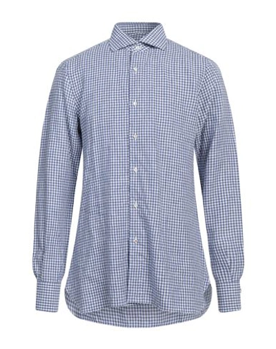 Isaia Man Shirt Slate Blue Size 16 Linen In Blue