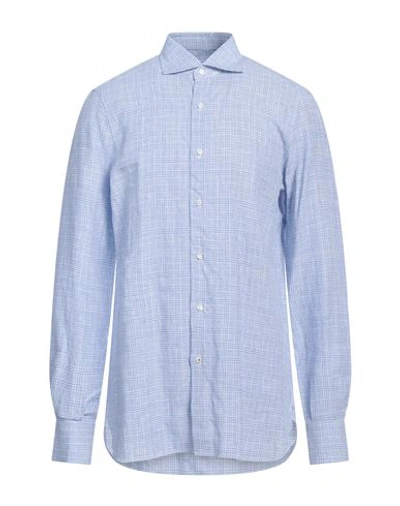 Shop Isaia Man Shirt Sky Blue Size 17 Linen