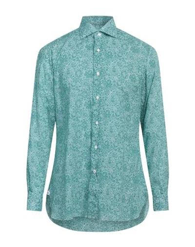 Shop Isaia Man Shirt Emerald Green Size 16 ½ Cotton