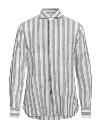 Shop Isaia Man Shirt Steel Grey Size 17 Linen
