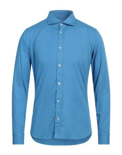 Shop Mastricamiciai Man Shirt Azure Size 17 ½ Cotton, Elastane In Blue