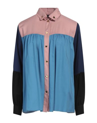 Shop Love Moschino Woman Shirt Azure Size 8 Viscose, Acrylic In Blue