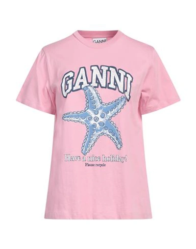 Shop Ganni Woman T-shirt Pastel Pink Size Xs Organic Cotton