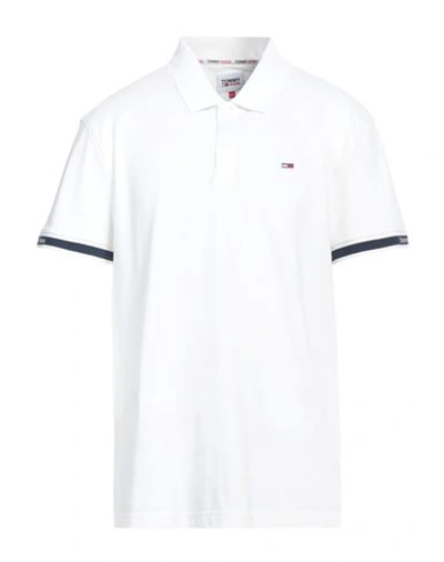 Shop Tommy Jeans Man Polo Shirt White Size Xxl Cotton, Elastane