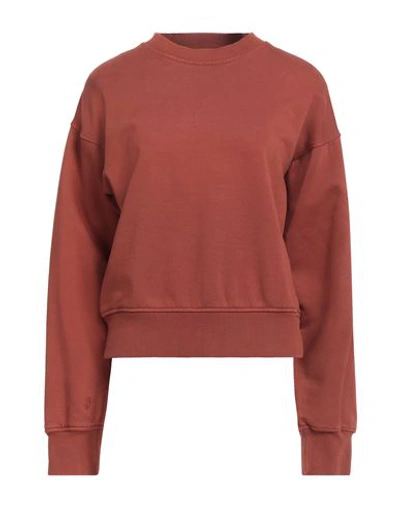 Shop Diesel Woman Sweatshirt Brick Red Size S Cotton, Elastane