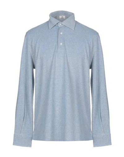 Shop Luigi Borrelli Napoli Man Polo Shirt Sky Blue Size 44 Cotton, Cashmere