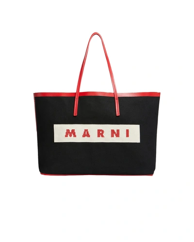 Shop Marni Janus Canvas Tote Bag In Black