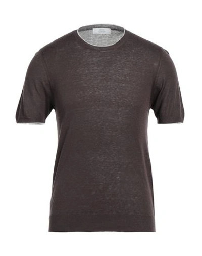 Shop Mauro Ottaviani Man Sweater Dark Brown Size 38 Silk, Linen