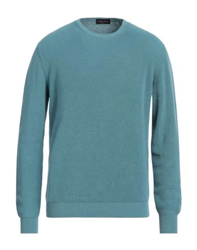 Shop Roberto Collina Man Sweater Pastel Blue Size 40 Organic Cotton, Linen