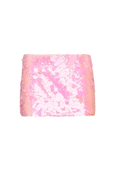Shop Danielle Guizio Ny Low Rise Paillette Skirt In Iridescent Pink