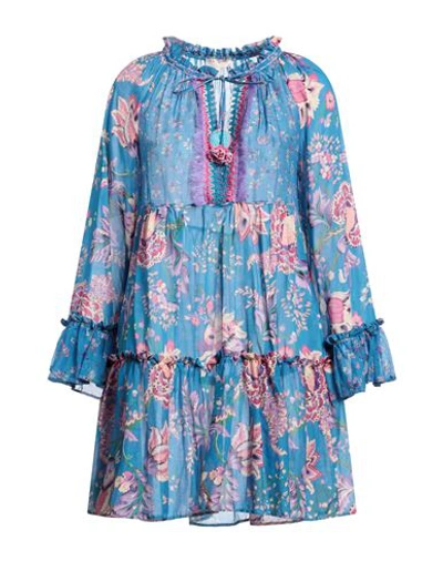 Shop Anjuna Woman Mini Dress Azure Size L Cotton, Silk In Blue