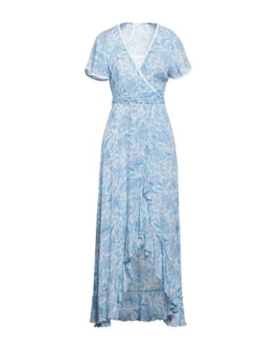Shop Poupette St Barth Woman Midi Dress Sky Blue Size L Viscose